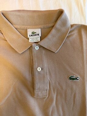 Lacoste Polo Shirt in Tan with Green Crocodile Logo